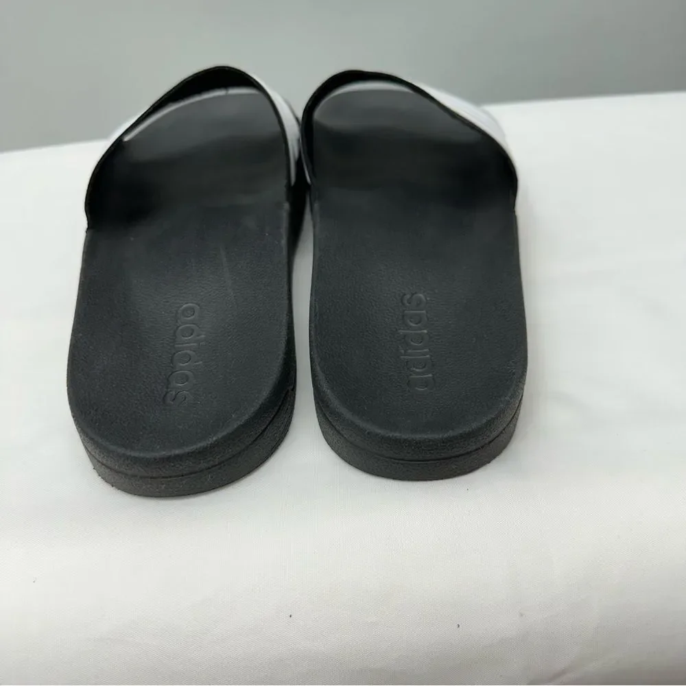 Adidas cloudfoam triple stripe black and‎ white slides slip ons sandals men's 10